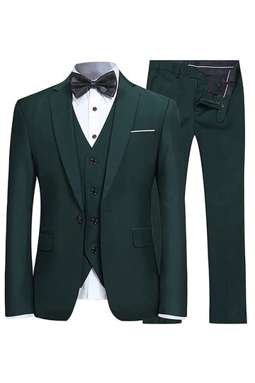 Notched Lapel 3-Piece Suits Slim Fit Green Men's Suits